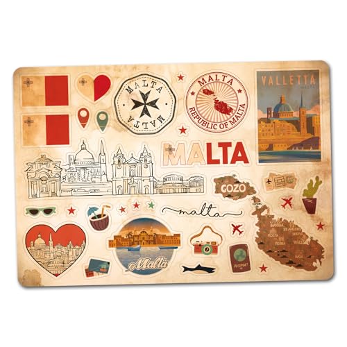 A5 Aufkleberbogen Malta Vinyl Aufkleber – Malteser Sehenswürdigkeiten Retro Vintage Flughafen Stadt Flagge Skyline Reise Urlaub Land Ästhetik #82840 von DV DESIGN