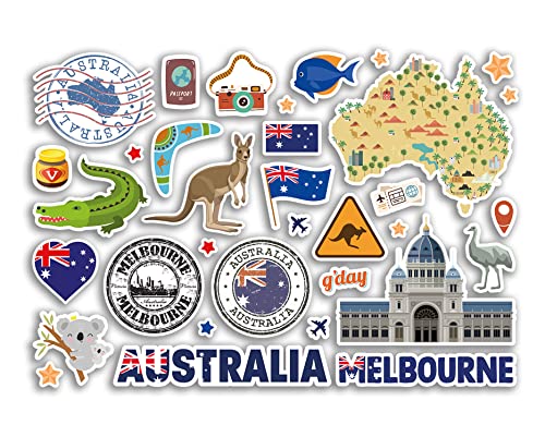 A5 Aufkleberbogen Melbourne Sehenswürdigkeiten Vinyl Aufkleber – Australien Briefmarken Skyline Flagge Karte Reise Urlaub Stadt Scrapbook Ästhetisch #80490 von DV DESIGN
