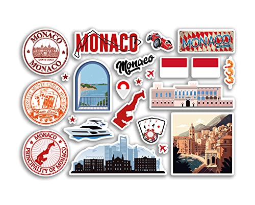 A5 Aufkleberbogen Monaco Sehenswürdigkeiten Vinyl Aufkleber – Monte Carlo Karte Flughafen Briefmarken Skyline Flagge Rennen Reisen Urlaub Stadt Ästhetik #80249 von DV DESIGN