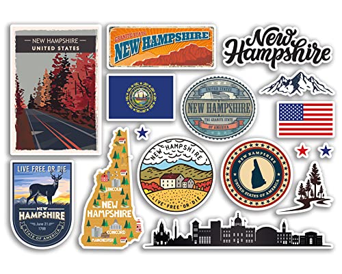 A5 Aufkleberbogen New Hampshire Sehenswürdigkeiten Vinyl Aufkleber – Amerika Staaten USA American Airport Briefmarken Skyline Flagge Karte Reise Urlaub Scrapbooking Stadt Gepäck #79166 von DV DESIGN