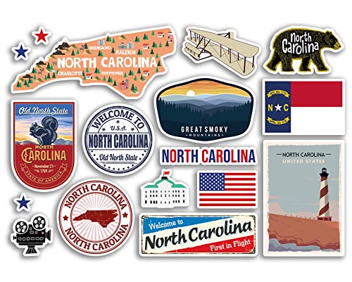 A5 Aufkleberbogen North Carolina Sehenswürdigkeiten Vinyl Aufkleber – Amerika Staaten USA Amerikanische Flughafen Briefmarken Skyline Flagge Karte Reise Urlaub Scrapbooking Stadt Gepäck #79168 von DV DESIGN