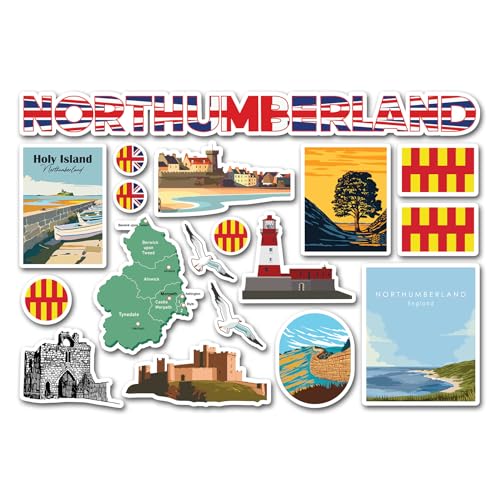 A5-Aufkleberbogen Northumberland Wahrzeichen Vinyl Aufkleber – County Stamps Skyline Flagge Karte Reise Urlaub Stadt UK GB England Ästhetik #82796 von DV DESIGN