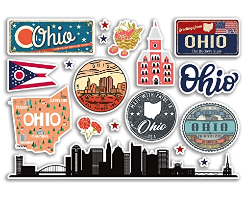 A5 Aufkleberbogen Ohio Sehenswürdigkeiten Vinyl Aufkleber – Amerika Staaten USA American Airport Briefmarken Skyline Flagge Karte Reise Urlaub Scrapbooking Stadt Gepäck #79173 von DV DESIGN