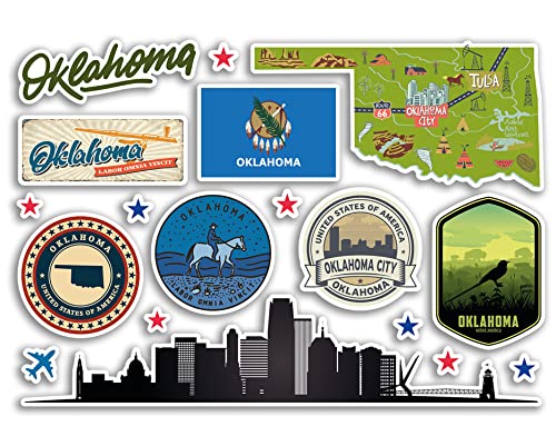 A5 Aufkleberbogen Oklahoma Sehenswürdigkeiten Vinyl Aufkleber – Amerika Staaten USA Amerikanische Flughafen Briefmarken Skyline Flagge Karte Reise Urlaub Scrapbooking Stadt Gepäck #79202 von DV DESIGN