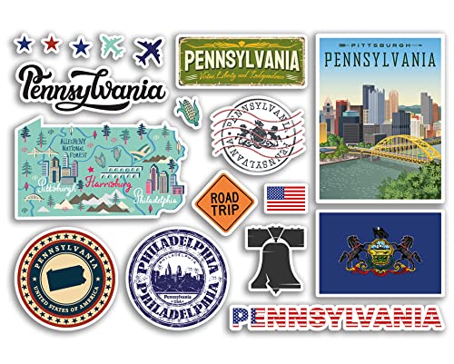 A5 Aufkleberbogen Pennsylvania Sehenswürdigkeiten Vinyl Aufkleber – Amerika Staaten USA Amerikanische Flughafen Briefmarken Skyline Flagge Karte Reise Urlaub Scrapbooking Stadt Gepäck #79159 von DV DESIGN