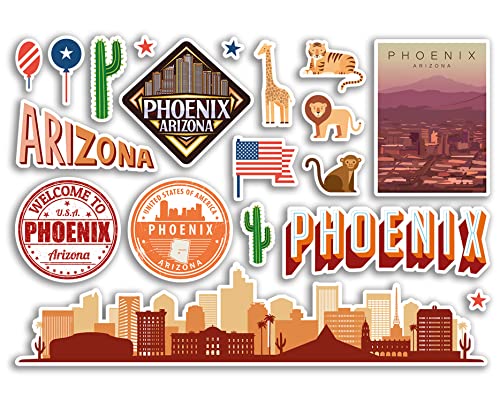 A5 Aufkleberbogen Phoenix Sehenswürdigkeiten Vinyl Aufkleber – Arizona America States USA American Airport Stamps Skyline Flagge Karte Reise Urlaub Scrapbooking Stadt Gepäck #79150 von DV DESIGN