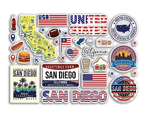A5-Aufkleberbogen San Diego Sehenswürdigkeiten Vinyl Aufkleber – Kalifornien Amerika USA Staaten Flagge Reise Urlaub Karte Stadt Scrapbook Ästhetisch #80546 von DV DESIGN