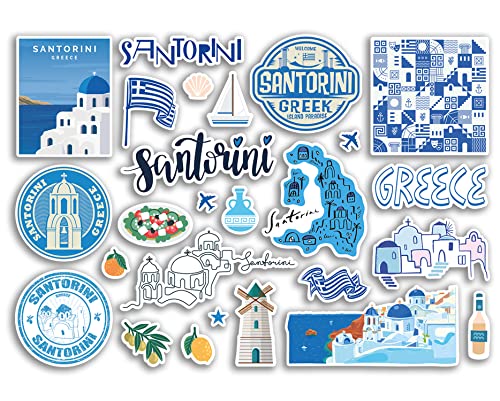 A5 Aufkleberbogen Santorini Sehenswürdigkeiten Vinyl Aufkleber - Griechische Griechenland Karte Flughafen Briefmarken Skyline Flagge Reise Urlaub Stadt Reise Scrapbooking Gepäck #79099 von DV DESIGN