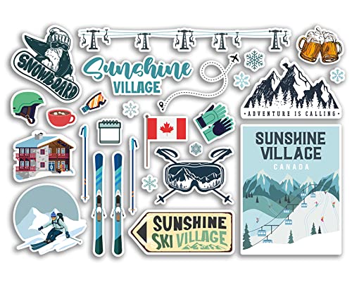 A5 Aufkleberbogen Sonnenschein Dorf Vinyl Aufkleber – Kanada Kanadisch Skigebiet Berge Snowboard Urlaub Flagge Reise Alpen Winter Schnee Sport Gepäck Scrapbooking #79040 von DV DESIGN