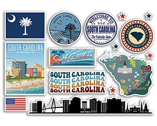 A5 Aufkleberbogen South Carolina Sehenswürdigkeiten Vinyl Aufkleber – Amerika Staaten USA Amerikanische Flughafen Briefmarken Skyline Flagge Karte Reise Urlaub Scrapbooking Stadt Gepäck #79165 von DV DESIGN