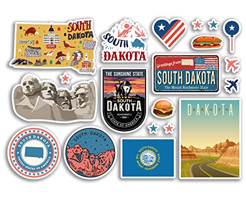 A5 Aufkleberbogen South Dakota Sehenswürdigkeiten Vinyl Aufkleber – Amerika Staaten USA American Airport Briefmarken Skyline Flagge Karte Reise Urlaub Scrapbooking Stadt Gepäck #79196 von DV DESIGN