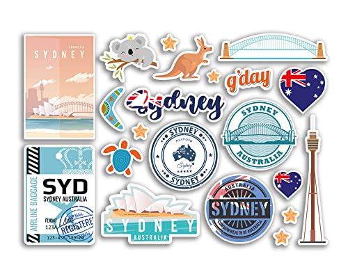 A5 Aufkleberbogen Sydney Vinyl Aufkleber - Opera House Bridge Australien Sehenswürdigkeiten Urlaubsstempel Sommerkarte Flagge Reise Stadt Gepäck Scrapbooking #79030 von DV DESIGN