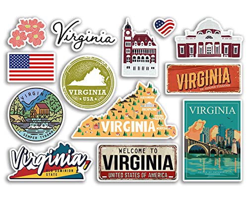 A5 Aufkleberbogen Virginia Sehenswürdigkeiten Vinyl Aufkleber – Amerika Staaten USA Amerikanische Flughafen Briefmarken Skyline Flagge Karte Reise Urlaub Scrapbooking Stadt Gepäck #79167 von DV DESIGN