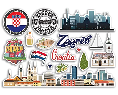 A5 Aufkleberbogen Zagreb Sehenswürdigkeiten Vinyl Aufkleber – Kroatien Flughafen Briefmarken Skyline Flagge Karte Reise Urlaub Scrapbooking Stadt Gepäck #79136 von DV DESIGN