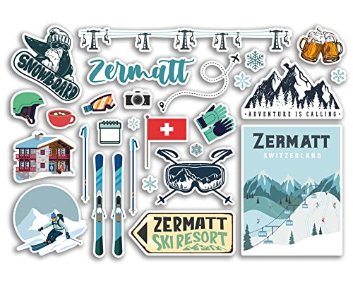 A5 Aufkleberbogen Zermatt Vinyl Aufkleber - Schweiz Skigebiet Berge Snowboard Urlaub Flagge Reise Schneesport Gepäck Scrapbooking #79055 von DV DESIGN