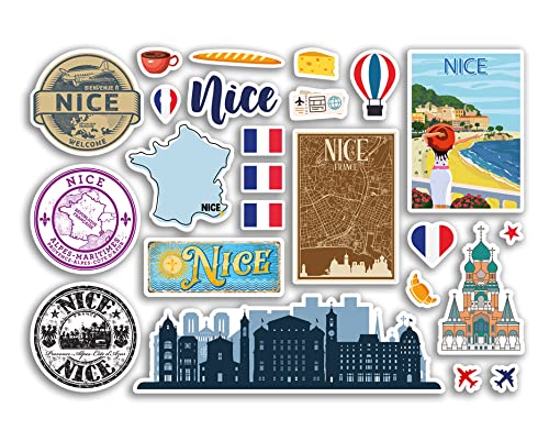 A5 Aufkleberbogen schöne Vinyl-Aufkleber – Südfrankreich französische Sehenswürdigkeiten Karte Flughafen Briefmarken Skyline Flagge Reise Urlaub Stadt Ästhetik #80253 von DV DESIGN