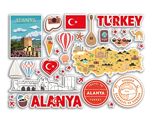 A5 Stickerbogen Alanya Sehenswürdigkeiten Vinyl Aufkleber – Türkische Türkei Briefmarken Skyline Flagge Reise Urlaub Karte Stadt Scrapbook Ästhetisch #80510 von DV DESIGN