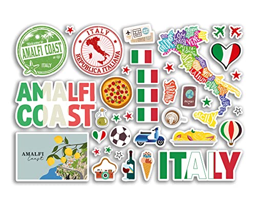 A5 Stickerbogen Amalfiküste Wahrzeichen Vinyl Aufkleber – Italien Italienische Briefmarken Skyline Flagge Reise Urlaub Stadt Scrapbook Ästhetisch #80488 von DV DESIGN