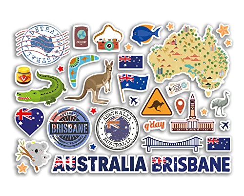 A5 Stickerbogen Brisbane Sehenswürdigkeiten Vinyl Aufkleber – Australien Briefmarken Skyline Flagge Karte Reise Urlaub Stadt Scrapbook Ästhetisch #80494 von DV DESIGN