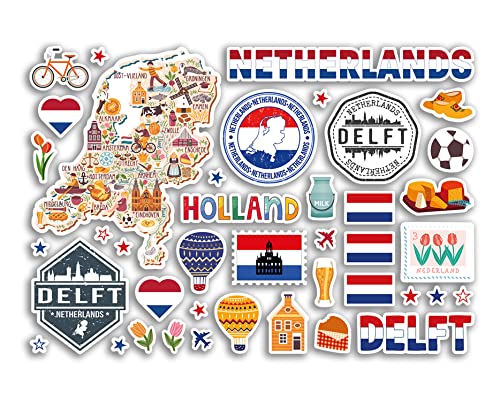 A5 Stickerbogen Delfter Sehenswürdigkeiten Vinyl Aufkleber – Niederlande Niederlande Niederlande Briefmarken Skyline Flagge Karte Reise Urlaub Stadt Scrapbook Ästhetisch #80471 von DV DESIGN