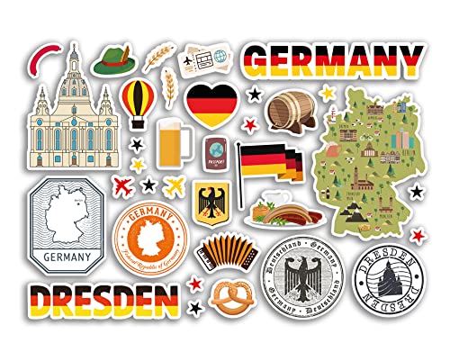 A5 Stickerbogen Dresden Sehenswürdigkeiten Vinyl Sticker - Deutschland Deutsche Briefmarken Skyline Flagge Karte Reise Urlaub Stadt Scrapbook Ästhetisch #80465 von DV DESIGN