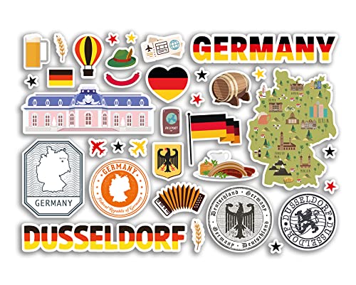 A5 Stickerbogen Düsseldorf Sehenswürdigkeiten Vinyl Sticker - Deutschland Deutsche Briefmarken Skyline Flagge Karte Reise Urlaub Stadt Scrapbook Ästhetisch #80463 von DV DESIGN