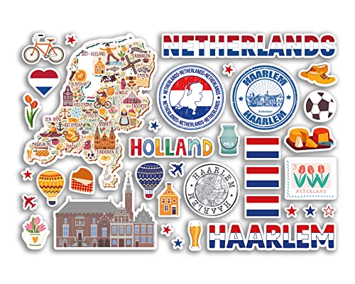 A5 Stickerbogen Haarlem Sehenswürdigkeiten Vinyl Aufkleber – Niederlande Niederlande Niederlande Briefmarken Skyline Flagge Karte Reise Urlaub Stadt Scrapbook Ästhetisch #80474 von DV DESIGN