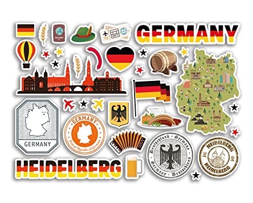 A5 Stickerbogen Heidelberg Sehenswürdigkeiten Vinyl Sticker - Deutschland Deutsche Briefmarken Skyline Flagge Karte Reise Urlaub Stadt Scrapbook Ästhetisch #80466 von DV DESIGN