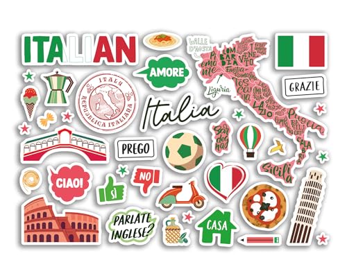 A5 Stickerbogen Italienische Vinyl-Aufkleber – Italien Italienische Schule Buch Flagge Karte Sehenswürdigkeiten Studenten Projekt Reise Urlaub Scrapbook #81079 von DV DESIGN