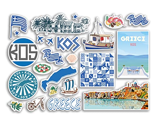 A5 Stickerbogen Kos Sehenswürdigkeiten Vinyl Aufkleber – Griechenland Griechische Strand Karte Flughafen Briefmarken Skyline Flagge Reise Urlaub Städte Reise Gepäck #80286 von DV DESIGN