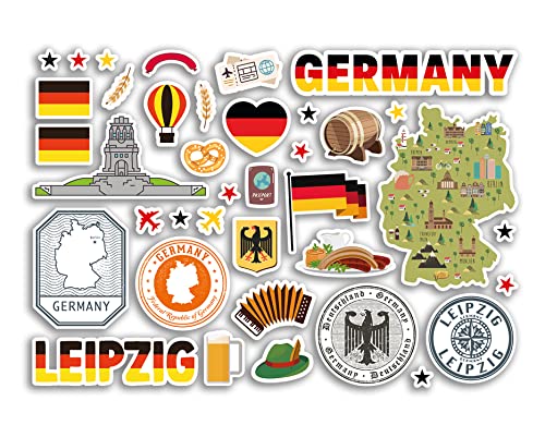 A5 Stickerbogen Leipzig Sehenswürdigkeiten Vinyl Sticker - Deutschland Deutsche Briefmarken Skyline Flagge Karte Reise Urlaub Stadt Scrapbook Ästhetisch #80459 von DV DESIGN