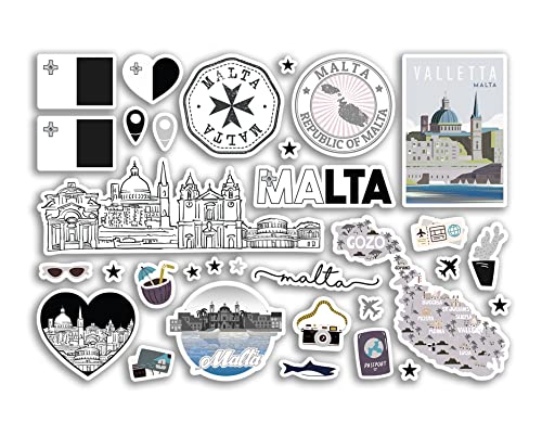 A5 Stickerbogen Malta Sehenswürdigkeiten Vinyl Aufkleber – BW Malteser Karte Flughafen Stempel Skyline Flagge Reise Urlaub Stadt Land Ästhetik #80354 von DV DESIGN