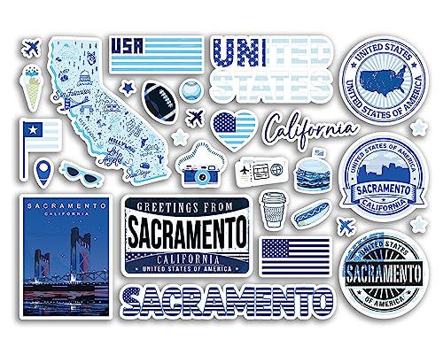 A5 Stickerbogen Sacramento Sehenswürdigkeiten Vinyl Aufkleber – Blau Amerika USA Staaten Flagge Reise Urlaub Karte Stadt Scrapbook Ästhetisch #80587 von DV DESIGN