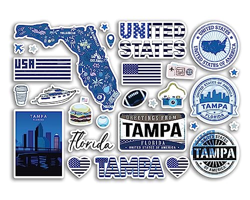 A5 Stickerbogen Tampa Sehenswürdigkeiten Vinyl Aufkleber – Blau Florida USA Amerika Staaten Flagge Reise Urlaub Karte Stadt Scrapbook Ästhetisch #80603 von DV DESIGN