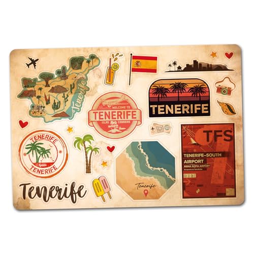 A5 Stickerbogen Teneriffa Vinyl Aufkleber – Spanien Sehenswürdigkeiten Retro Vintage Flughafen Skyline Stadt Flagge Reise Urlaub Land Ästhetik #82806 von DV DESIGN