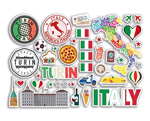 A5 Stickerbogen Turin Sehenswürdigkeiten Vinyl Aufkleber – Italien Italienische Briefmarken Skyline Flagge Karte Reise Urlaub Stadt Scrapbook Ästhetisch #80484 von DV DESIGN