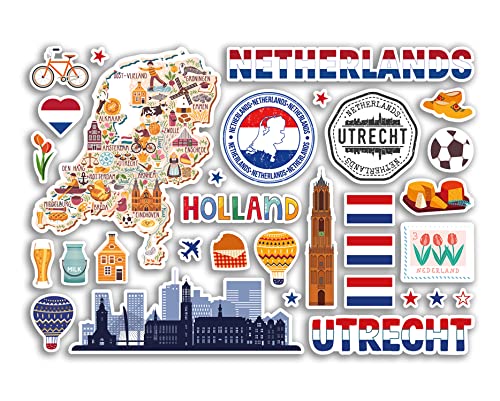 A5 Stickerbogen Utrecht Sehenswürdigkeiten Vinyl Aufkleber – Niederlande Niederlande Niederlande Briefmarken Skyline Flagge Karte Reise Urlaub Stadt Scrapbook Ästhetisch #80469 von DV DESIGN