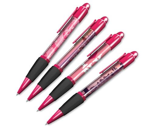 DV DESIGN Set mit 4 rosa Kugelschreibern in New York – USA Amerika City NYC schwarze Tinte Reise Urlaub Freunde Jungen Mädchen Männer Frauen Thema Stift #81353 von DV DESIGN