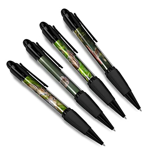 DV DESIGN Set mit 4 schwarzen Kugelschreibern aus Streifenhörnchen – Eichhörnchen Tier Natur Tierwelt Wildtiere Reise Porträt Jungen Mädchen Herren Frauen Thema Stift #79433 von DV DESIGN