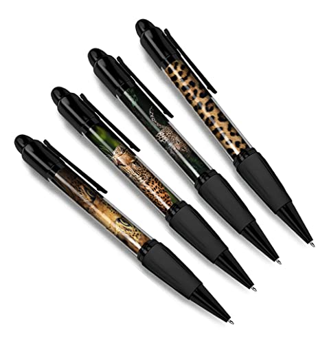 DV DESIGN Set mit 4 schwarzen Leoparden-Kugelschreibern – Druck Tier Natur Tierwelt Wildlife Wild Reise Portrait Jungen Mädchen Herren Frauen Thema Stift #79461 von DV DESIGN