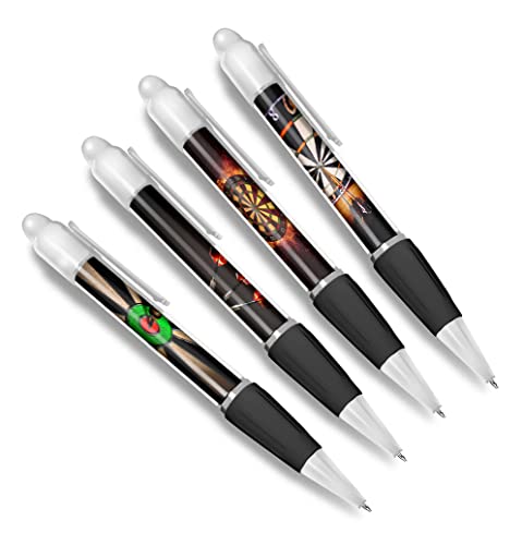 DV DESIGN Set mit 4 weißen Dart-Kugelschreibern – Game Sports Flight Bullseye Friends Jungen Mädchen Männer Frauen Thema Stift #79359 von DV DESIGN