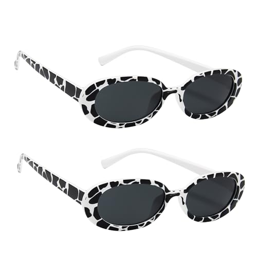 DVOFU Sonnenbrille mit Kuhmuster, modisch, niedlich, kleiner Rahmen, Foto-Requisiten, oval, gepunktet, für Damen, Party, Cosplay, 2 Stück von DVOFU