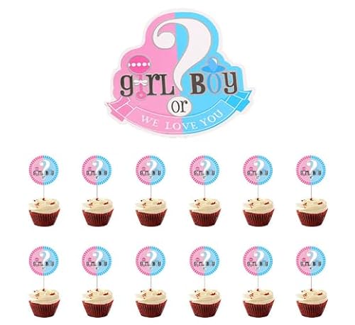 Gender Reveal Tortendeko Babyparty Tortenstecker für Taufe 13 Stück Baby Cake Topper Babyparty Deko Junge Mädchen Gender Reveal Cupcake Topper Baby Shower Torte Deko von DVSWDMA