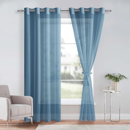 DWCN 2er Set Sheer Voile Vorhänge mit Ösen Transparente Gardinen für Schlafzimmer Kinderzimmer Wohnzimmer, Dunkelblau, 225x140cm(HxB) von DWCN