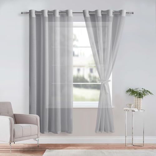 DWCN 2er Set Sheer Voile Vorhänge mit Ösen Transparente Gardinen für Schlafzimmer Kinderzimmer Wohnzimmer, Grau, 225x140cm(HxB) von DWCN