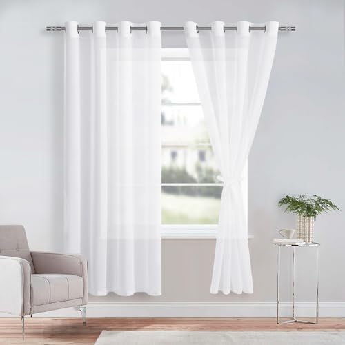 DWCN 2er Set Sheer Voile Vorhänge mit Ösen Transparente Gardinen für Schlafzimmer Kinderzimmer Wohnzimmer, Weiß, 225x140cm(HxB) von DWCN