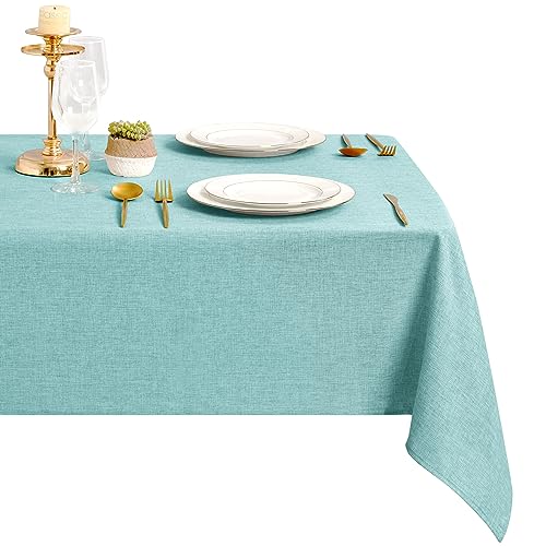 DWCN Blau Tischdecke Leinenoptik Abwaschbar Tischwäsche Wasserabweisend Tischtuch für Esszimmer, Garten, Party, Hochzeiten oder Haushalt,135x160cm von DWCN