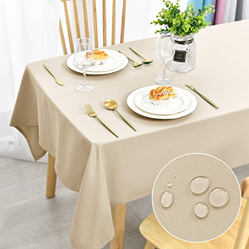 DWCN Beige Tischdecke 110x140cm Fleckschutz Abwaschbar Tischwäsche Wasserdicht Tischtuch für Esszimmer, Garten, Party, Hochzeiten oder Haushalt von DWCN