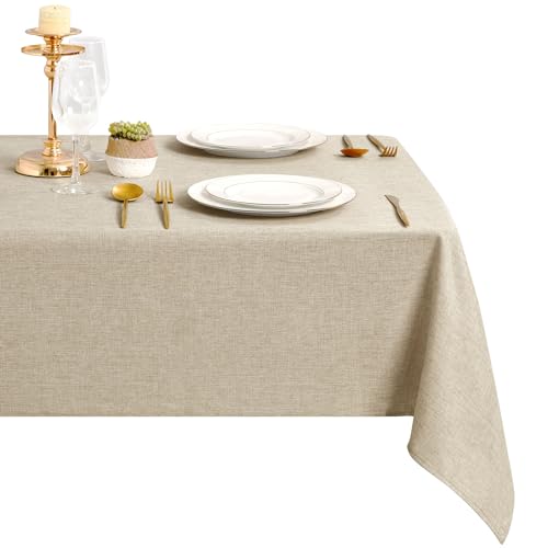 DWCN Leinen Beige Tischdecke Leinenoptik Abwaschbar Tischwäsche Wasserabweisend Tischtuch für Esszimmer, Garten, Party, Hochzeiten oder Haushalt,110x140cm von DWCN