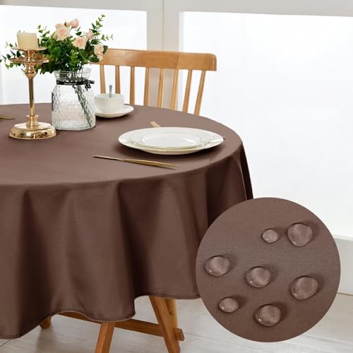 DWCN Braun Tischdecke Rund 120cm,Fleckschutz Abwaschbar Tischwäsche Wasserdicht Tischtuch für Esszimmer,Garten,Party,Hochzeiten oder Haushal von DWCN